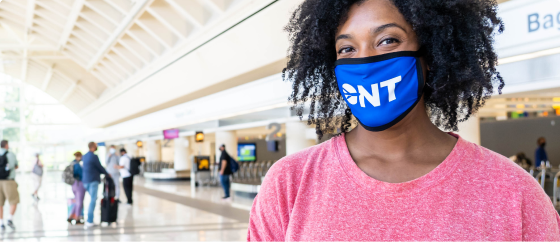 Airline passenger with ONT mask 